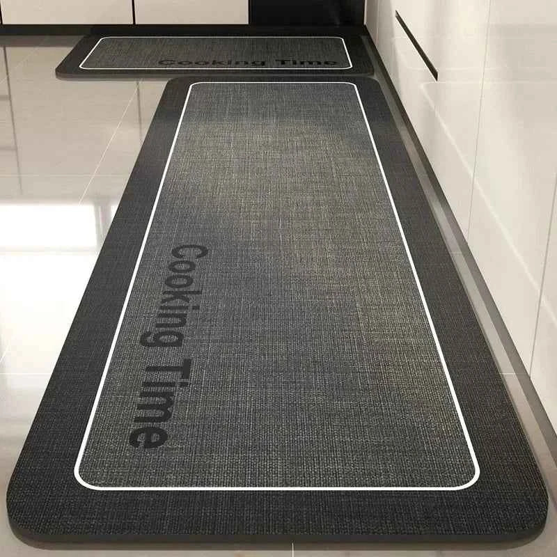 Kitchen Carpet Non-slip Waterproof Oil-proof PVC Leather Floor Mat Minimalist Gray White Letter Long Size Home Decoration Rugs