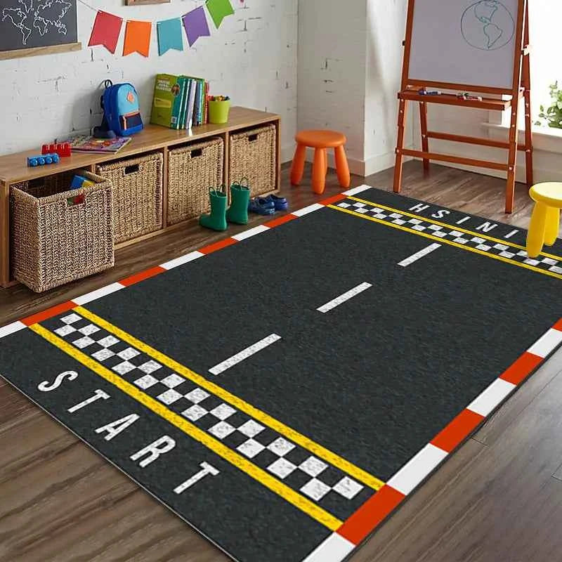 Sports Theme Racing Track Basketball Court Soccer Field Carpet Kids Play Mat Home Decoration Non-Slip Floor Mat Rugs for Bedroom
