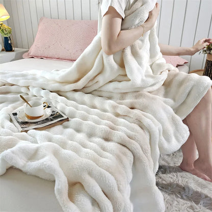 Gradient Bubble Fleece Throw Blanket Cozy Soft Plush Multipurpose Nap Blanket for Bedroom Sofa Faux Rabbit Fur Travel Blankets