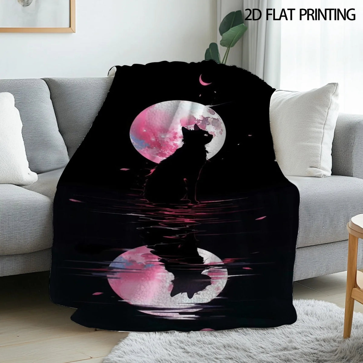Black Cat Lunar Eclipse Flannel Blanket, All Season