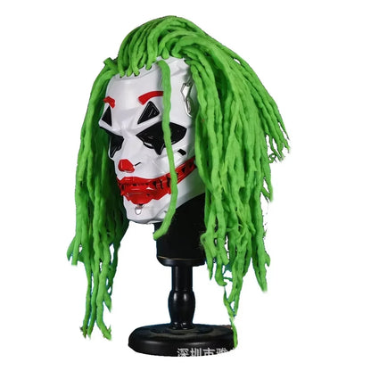 Cyberpunk Clown Mask with Green Hair Halloween Party Masquerade Costume Prop Scary Cosplay Accessories for Adults