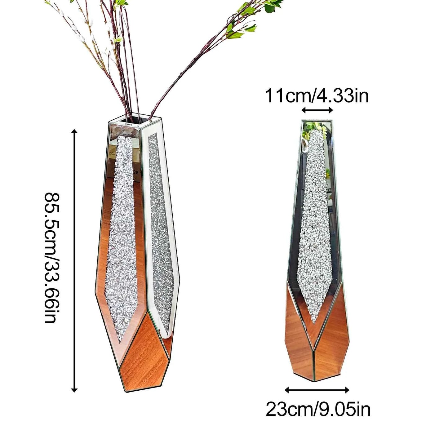 Tall Floor Mirror Vase, Large Crushed Diamond Glass Vase for Home Decor Modern Crystal Centerpiece for Living Room Wedding Hotel