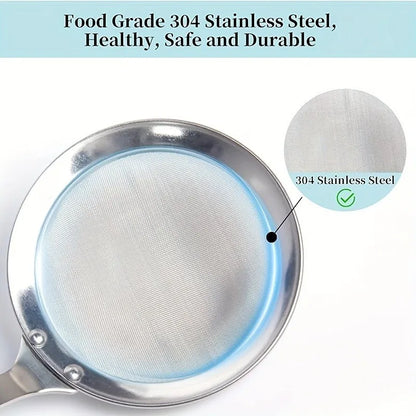 304 Stainless Steel Deep Fine Mesh Strainer and Oil Skimmer with Heat Resistant Handle