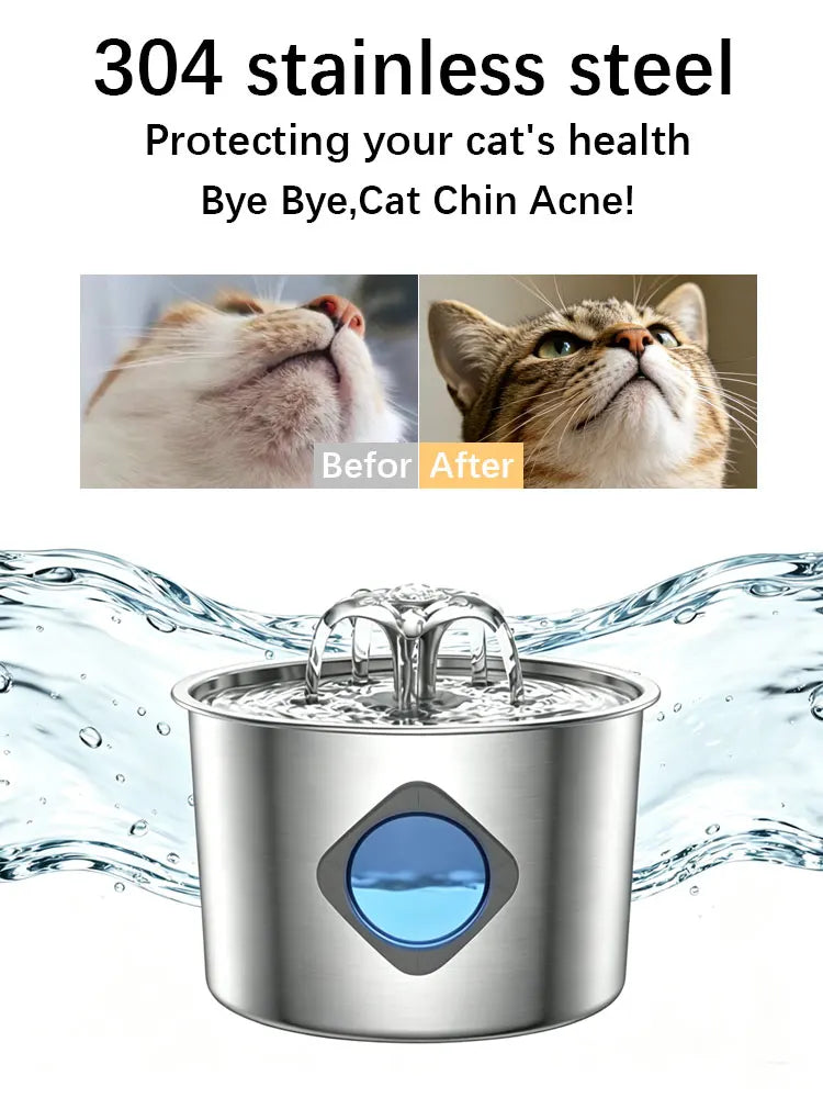 Stainless Steel Cat Water Fountain, 74oz, Quiet Pump