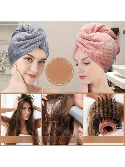 Solid color hair towel Textured dry hair cap 9.8 "X 25.5" absorbent hair