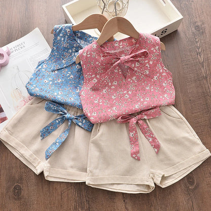 Baby Girls Sleeveless Vest & Shorts 2-Piece Set