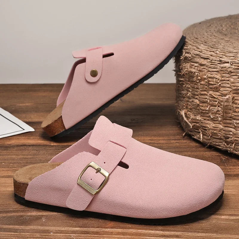Men Suede Leather Cork Sandals Clogs Women CLosed Toe Slippers Slides Health Footbed For Dropshipping