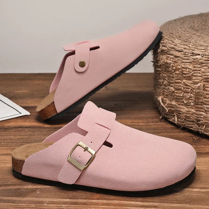 Men Suede Leather Cork Sandals Clogs Women CLosed Toe Slippers Slides Health Footbed For Dropshipping