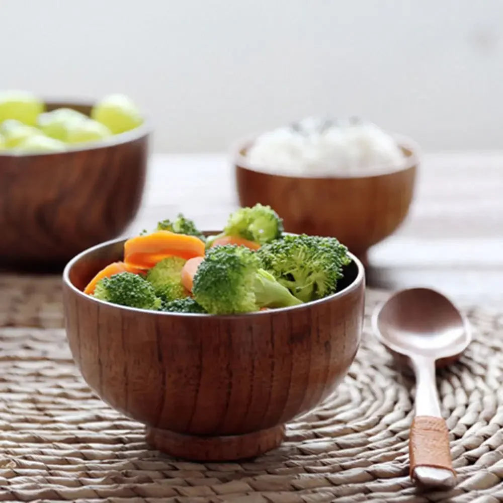 Wooden Bowl Japanese Style Soup Salad Rice Sugar Natural Coconut Grinding Tableware Food Utensil Kitchen Ramen Noodles Dinner