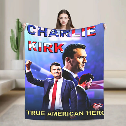 Charlie Kirk Angelic Advocate Blanket  Super Warm Funny Plush Throw Blanket For Boy Girl Living Room Flannel Bedspread Bed Cover