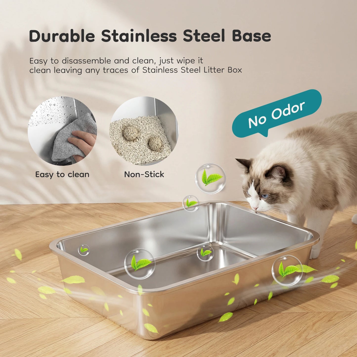 JHK 24" Stainless Steel Cat Litter Box — Fully Enclosed 30L Large Cat Box with Scoop & Mat