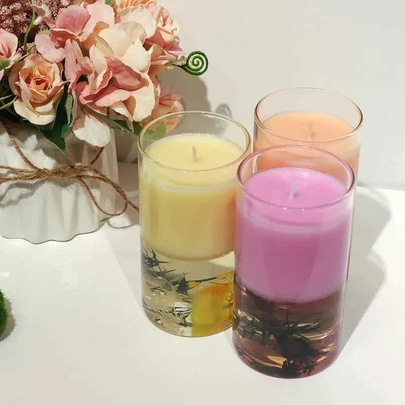 High-quality Handmade Double-layer Dried Flower Scented Candle Glass Bottle Floral Fragrance Wax Festive Atmosphere Decoration