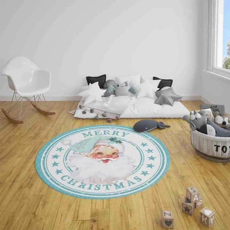 Christmas Round Carpet Blue Snow 3D Printed Decorative Rug Living Room Christmas Party Decoration Anti Slip Mat Christmas Gift