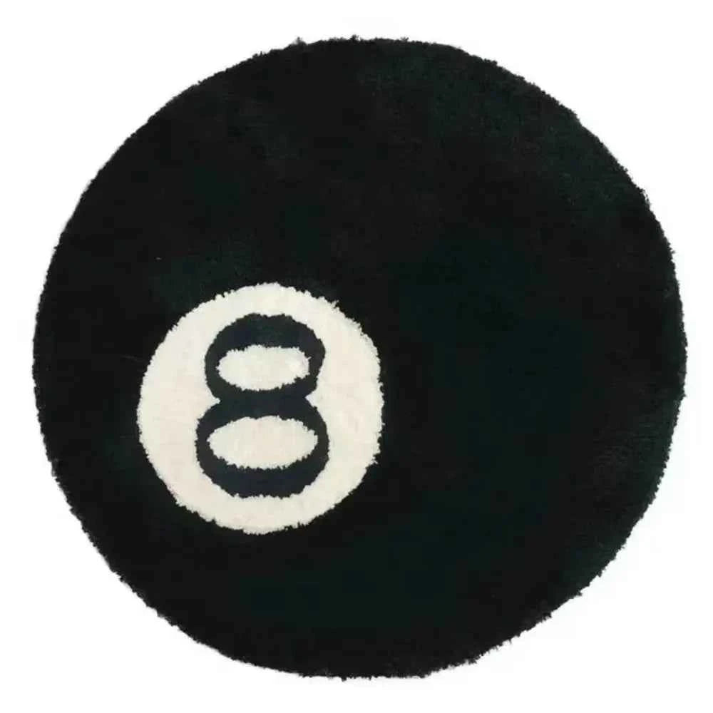 VIKAMA Black Billiards 8 Ball Round Flocked Floor Bedroom Anti-Slip Carpet Mat Living Plush Soft Bedroom Rug，Home Doeration