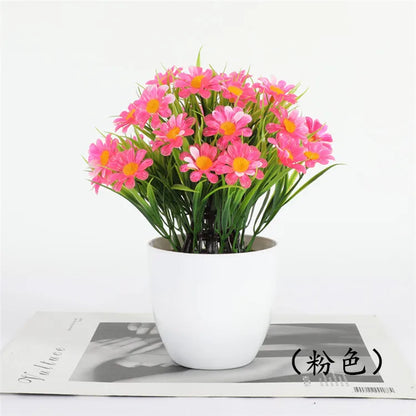 1pc High Quality Green Plant Potted Plants, DIY Desktop Simulation Spring Grass Chrysanthemum, Small Bonsai for Home Decoration