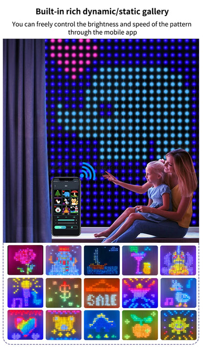 Smart Curtain Lights Bluetooth App LED String RGB Fairy Lights DIY Picture Music Change Display Christmas Halloween Decoration