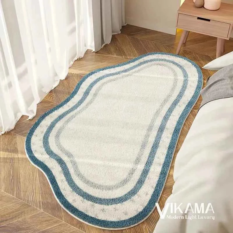 VIKAMA Aesthetic Light Luxury Carpet Wave Blue Ocean Home Decoration Children's Room Bedside Comfortable Soft Plush Floor Mat