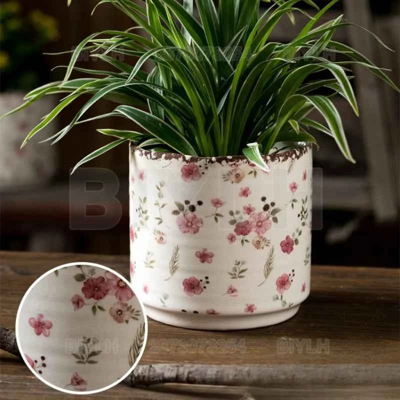 Retro Ceramic Flower Pot Indoor Home Decor Porous Breathable Flower Vase Pastoral Style Plants Potted Plants Tabletop Ornament