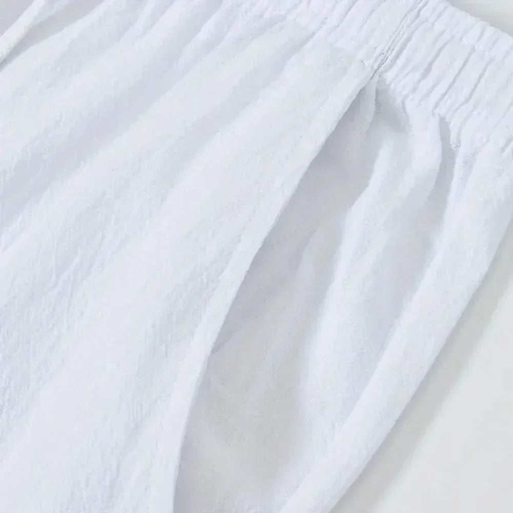 Men's Cotton Linen Loose Breathable Jogger Pants — Elastic Waist Casual Fitness Trousers