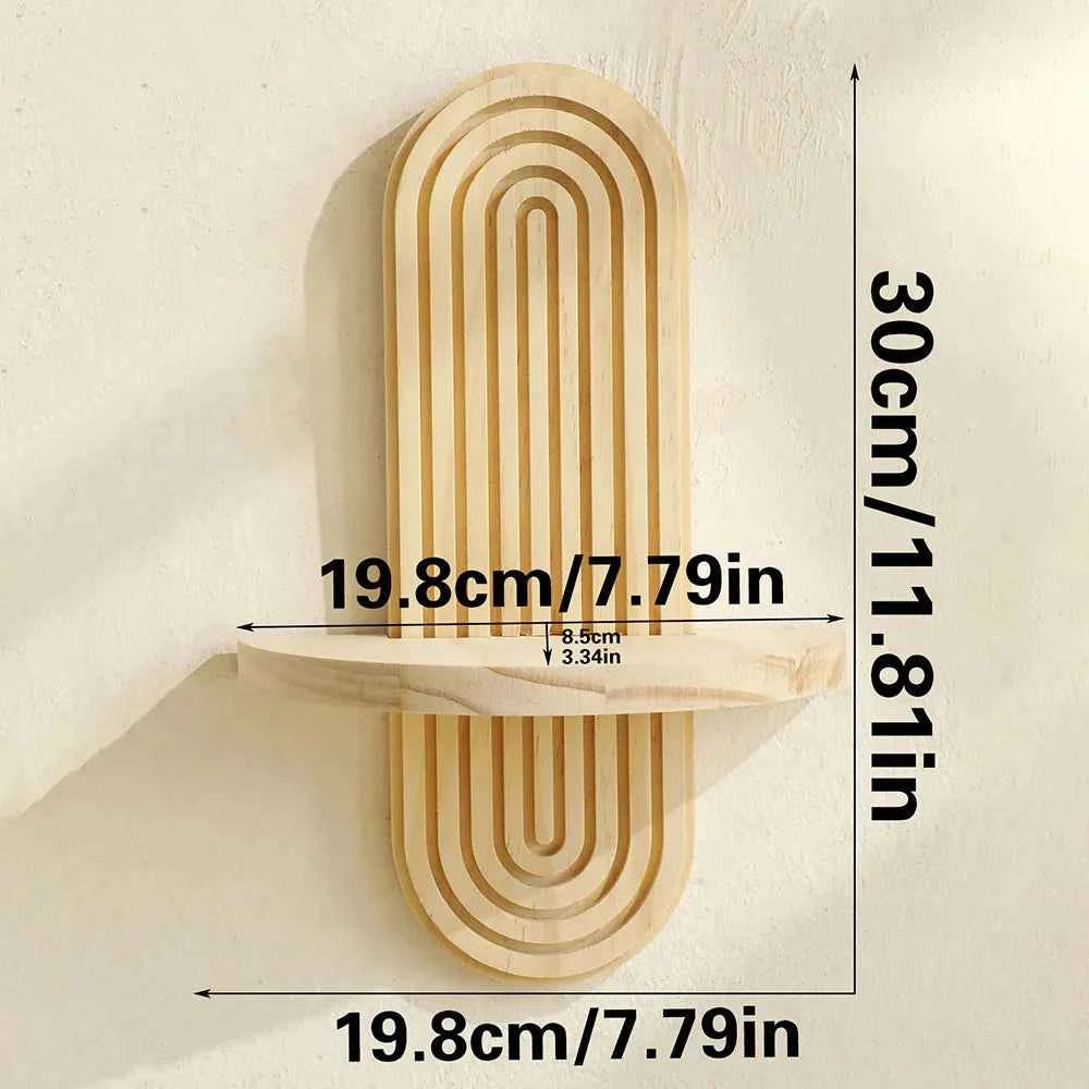 Boho Style Wooden Wall Mounted Shelves Plant Decorative Shelves Geometric Wall  Natural Finish Modern Home Decor ﻿