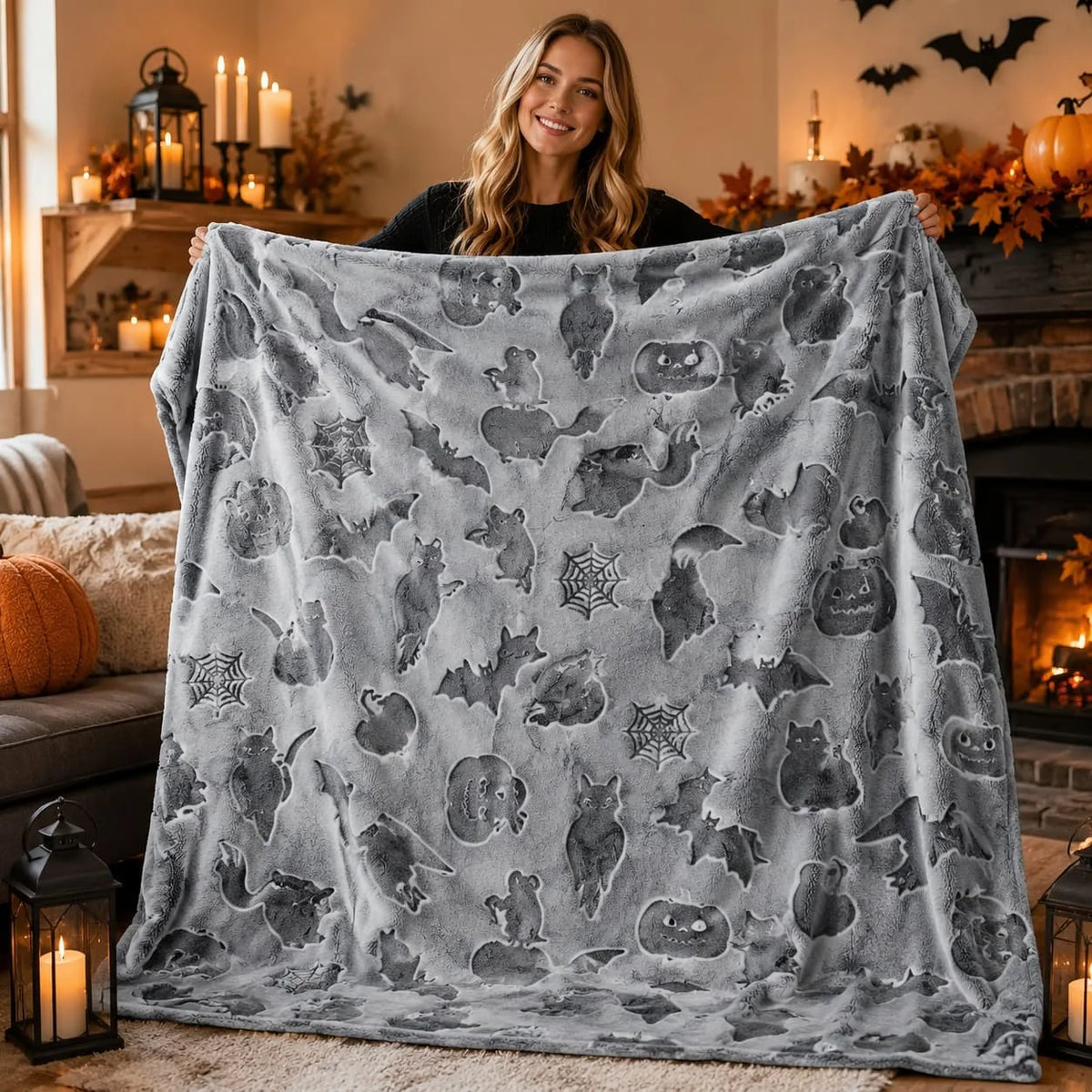 REXEO Throw Blanket Kids Soft Fleece Blankets Black Cat Halloween Throw Blanket 50"×60"