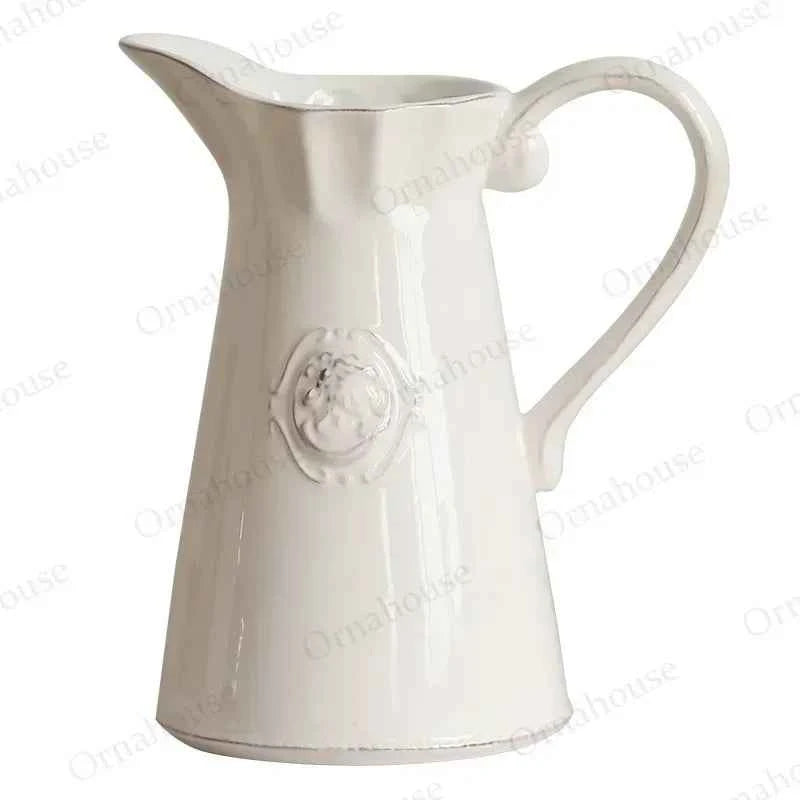 European Style Relief Ceramic Vase, Flower Arrangement, Milk Pot Vases, Living Room Decoration, Retro