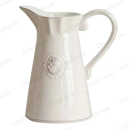 European Style Relief Ceramic Vase, Flower Arrangement, Milk Pot Vases, Living Room Decoration, Retro