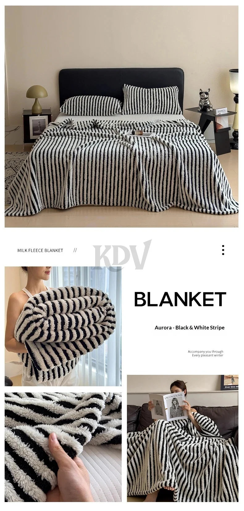 Imitation Rabbit Plush Striped Blanket Fluffy Soft Fleece Throw Blanket for Sofa Single Double Spring Autumn Warm Bed Blankets