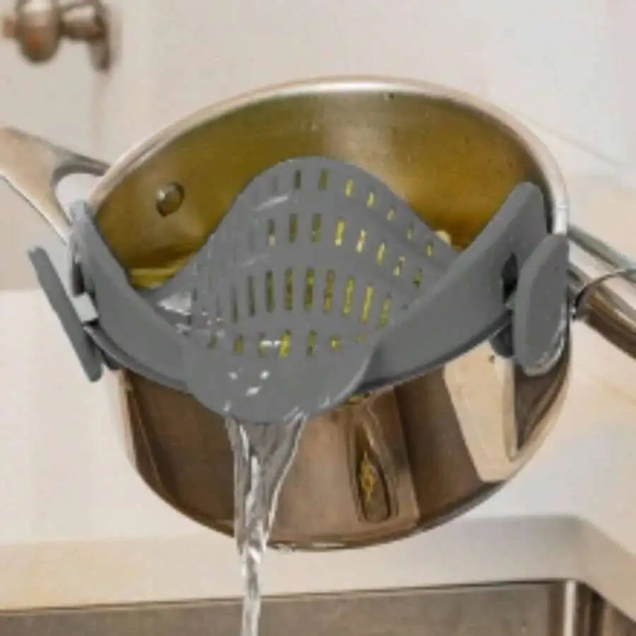 Silicone Clip-On Pasta Strainer and Colander for Pots and Pans, Heat Resistant