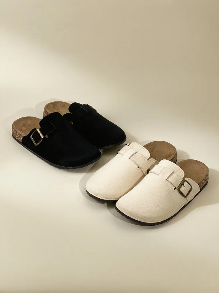 2025 new autumn Birkenstock women's shoes semi-pack slippers wear flat retro lazy slippers over the wear