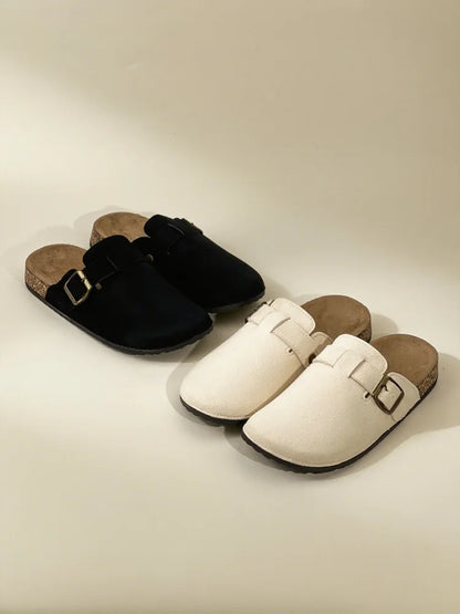 2025 new autumn Birkenstock women's shoes semi-pack slippers wear flat retro lazy slippers over the wear