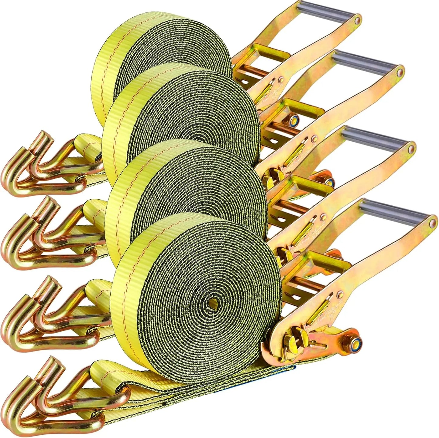 9m X 50mm Double J Hook Ratchet Straps 4Pcs 11,000 lbs Break Strength Heavy Duty Tie Down Straps for Trucks Motorcycle