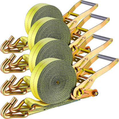 9m X 50mm Double J Hook Ratchet Straps 4Pcs 11,000 lbs Break Strength Heavy Duty Tie Down Straps for Trucks Motorcycle