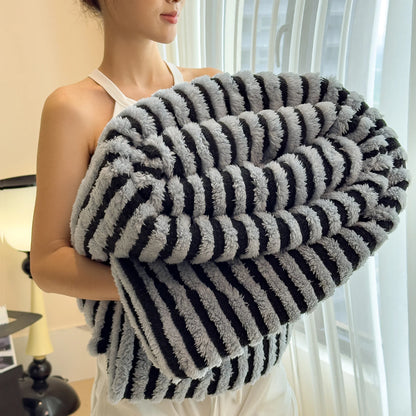 Imitation Rabbit Plush Striped Blanket Fluffy Soft Fleece Throw Blanket for Sofa Single Double Spring Autumn Warm Bed Blankets