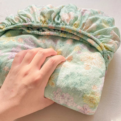 Green Floral Fitted Bed Sheet | Single, Queen, King