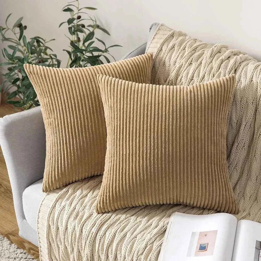Soft Corduroy Striped Throw Pillow Case 45x45cm Boho Throw Pillow Covers for Sofa Bedroom Living Room Spring Home Decor Green
