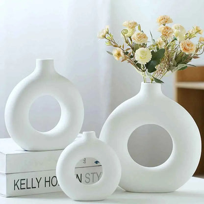 1PC-Elegant Ceramic Frosted Circular Donut Vase - Modern Minimalist Decor, Perfect for Flower Arrangement and Home Decoration