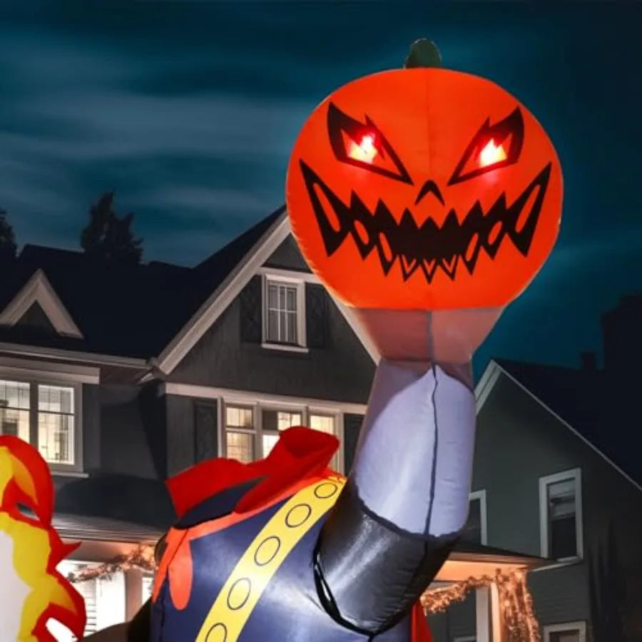 9 Ft Halloween Inflatable Headless Horseman Outdoor Decorations, Day of The Dead Blow Up Yard Decor with Built-in LED Light Plu