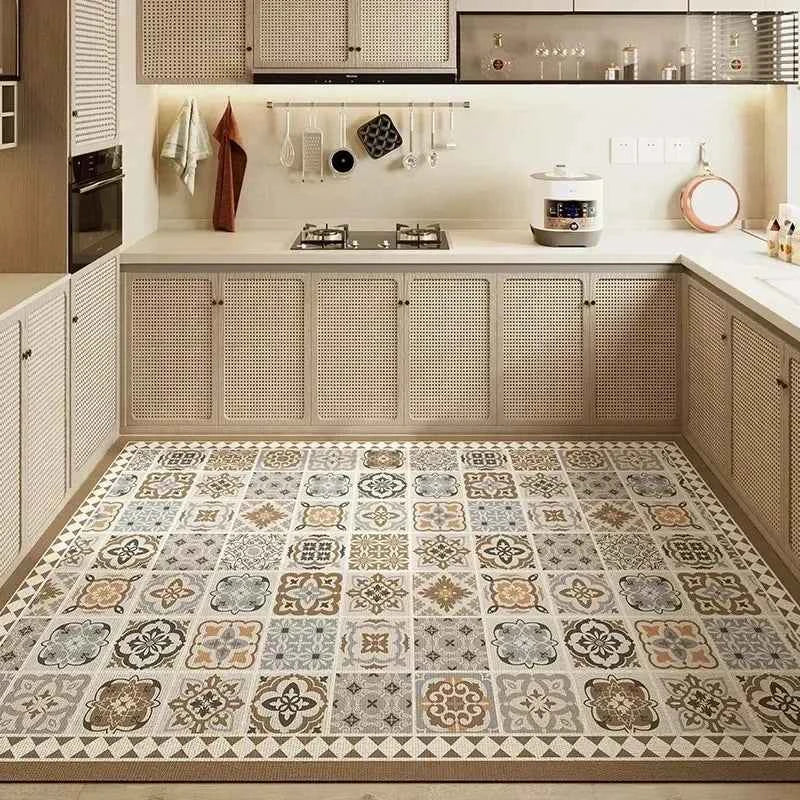 Carpet for Kitchen Pvc Floor Mat Large Size Waterproof Non-slip Carpets Leather Anti-oil Foot Mats Retro Home Decoration Rug