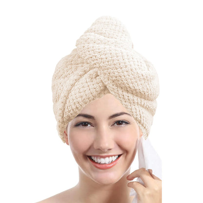 Solid color hair towel Textured dry hair cap 9.8 "X 25.5" absorbent hair
