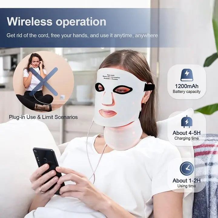 7-Color LED Silicone Face & Neck Mask – Wireless
