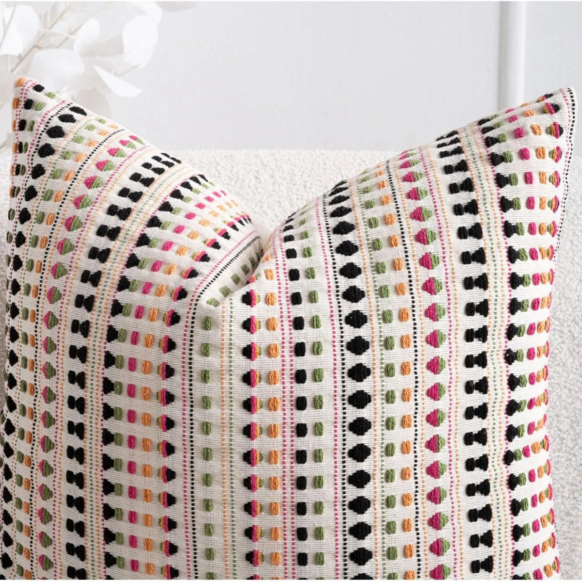 Colorful Chenille Cushion Cover with Linen Backing