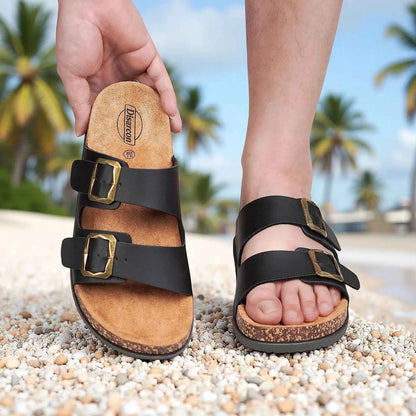 Men's Summer Sandals, Outdoor Leisure Vacation Beach Sandals, Double Buckle Design Unisex Large Size Sandals, Non-Slip, Breathable, Wear-Resistant, Versatile for Daily Wear, Indoor Home Slippers, High-End, Retro