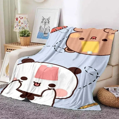 Cute Bubu and Dudu Series Blanket Cartoon Print Kids Warm Flannel Soft Comfortable Home Travel Blanket Bed Blanket Birthday Gift