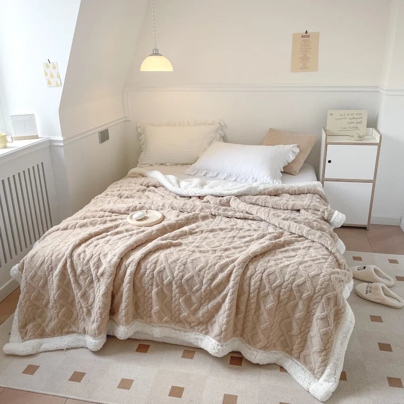 Double Layer Fleece Blanket Autumn Winter Thick Warm Office Nap Throw Blankets for Sofa Bed Single Double Soft Plush Comforter