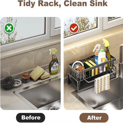Carbon Steel Kitchen Sink Organizer Caddy with Drip Tray
