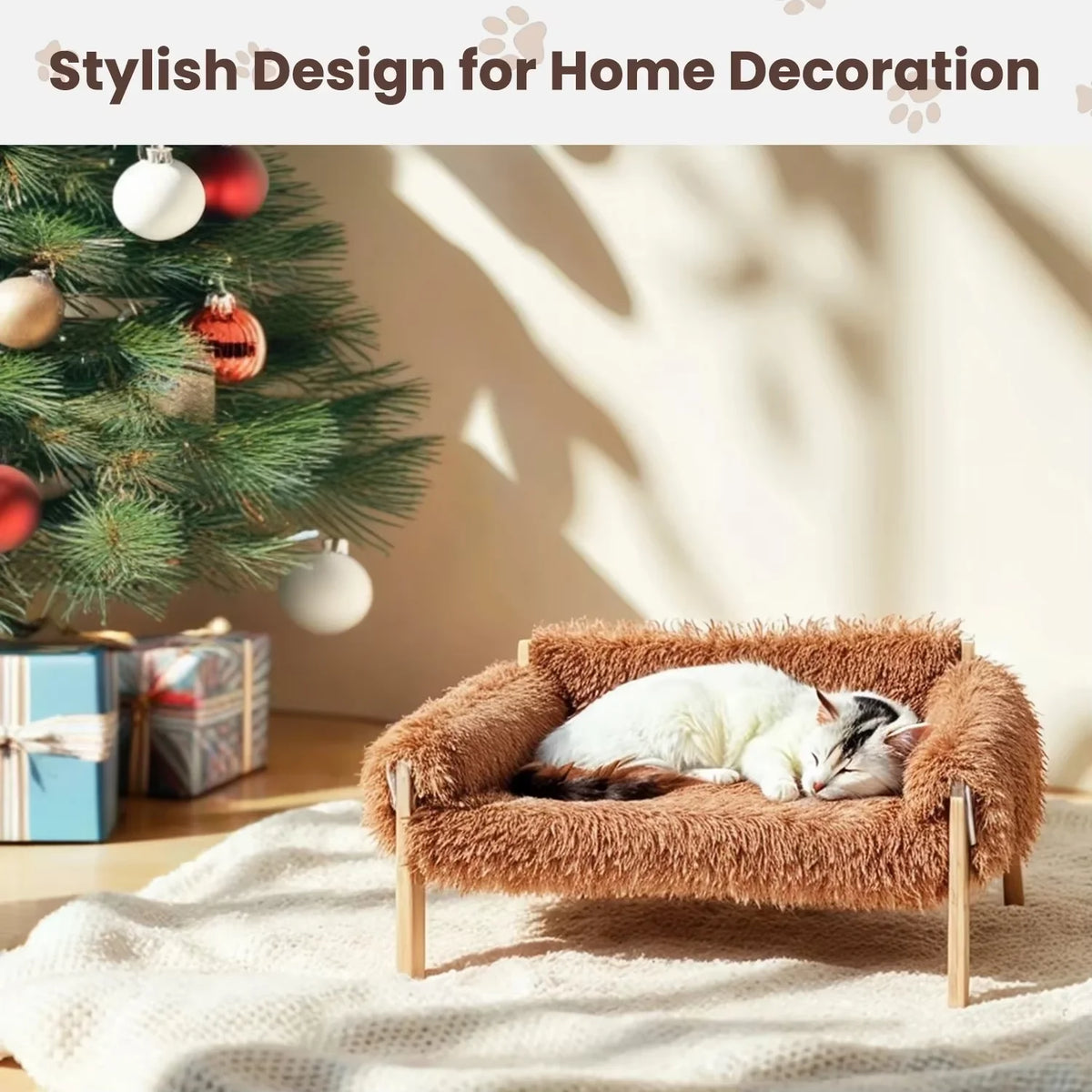 Large Cat Sofa Bed, Raised Design with Wooden Legs