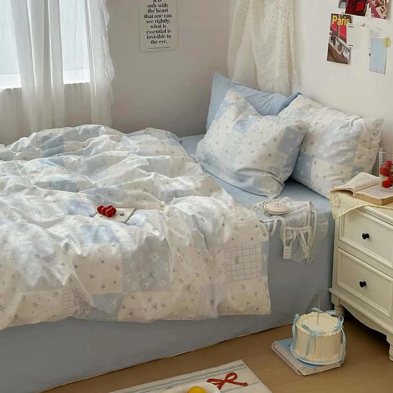 3-Piece Blue Duvet Cover Set with 2 Pillowcases