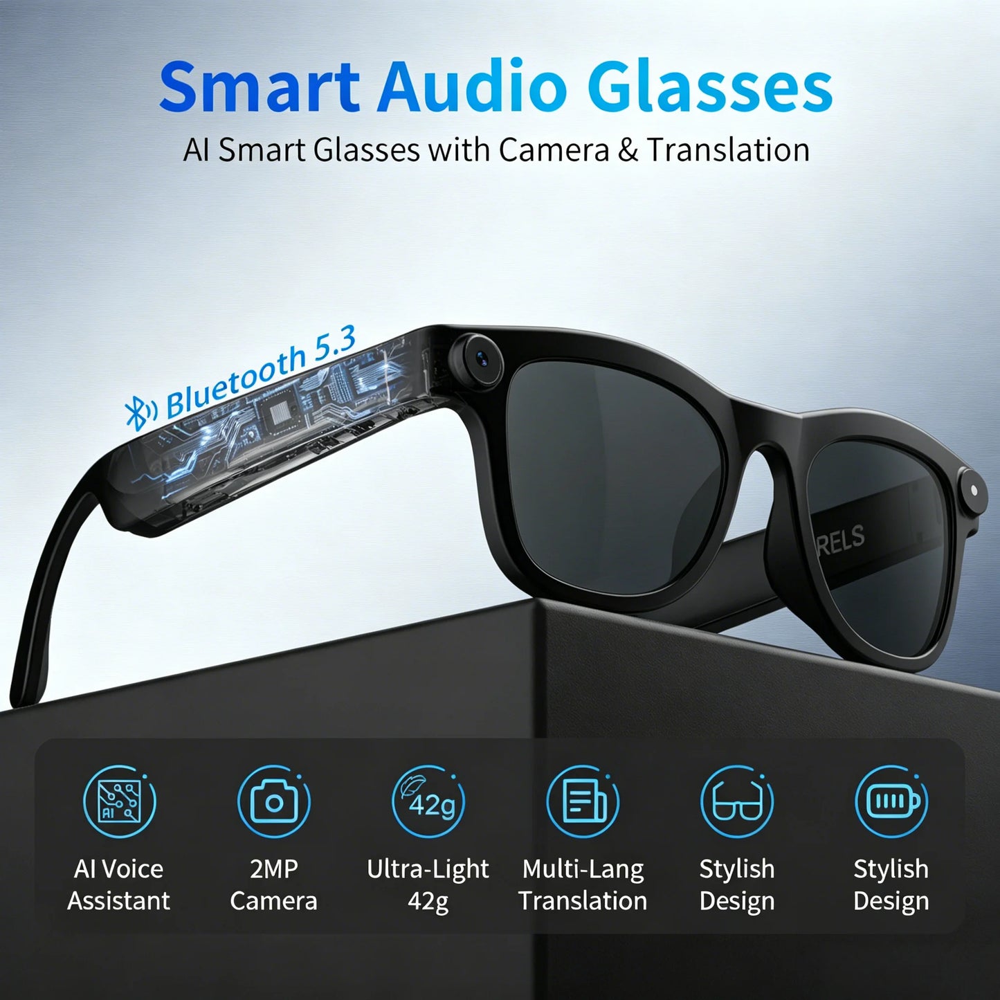 Gemirels Smart Glasses – 207MP Camera, AI Translation, Bluetooth 5.3, Music & Calls