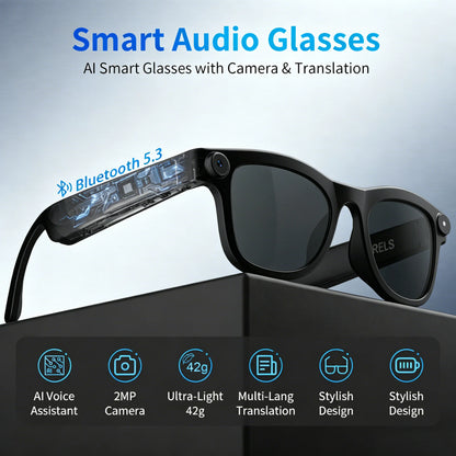 Gemirels Smart Glasses – 207MP Camera, AI Translation, Bluetooth 5.3, Music & Calls